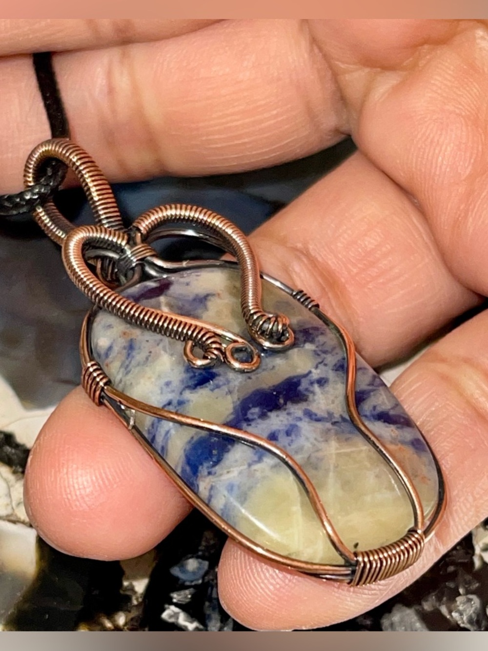 Navy Sodalite Crystal Pendant 2 1/2”